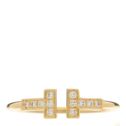 Tiffany 18K Yellow Gold Diamond T Wire Ring 58 8.5 1 of 5