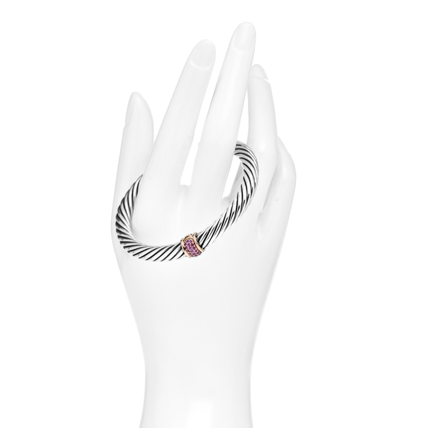 David Yurman Sterling Silver 18K Rose Gold Pink Sapphire 7mm Cable Classics Single Station Bracelet 2 of 4