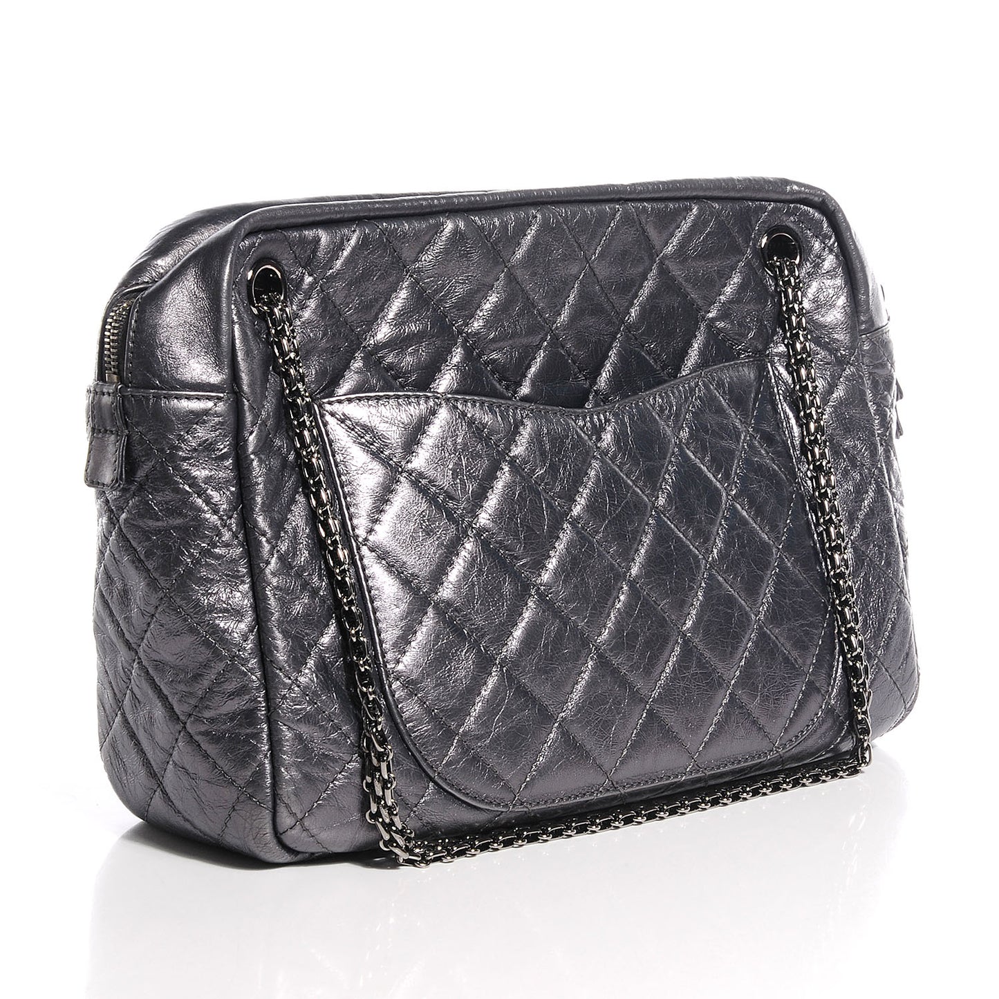 Metallic Aged Calfskin Quilted Large Reissue Camera Case Silver