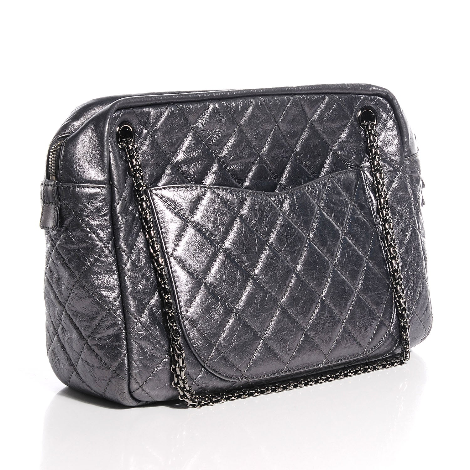 Chanel Metallic Aged Calfskin Quilted Large Reissue Camera Case Silver 3 of 7