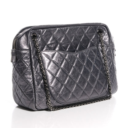 Chanel Metallic Aged Calfskin Quilted Large Reissue Camera Case Silver 3 of 7