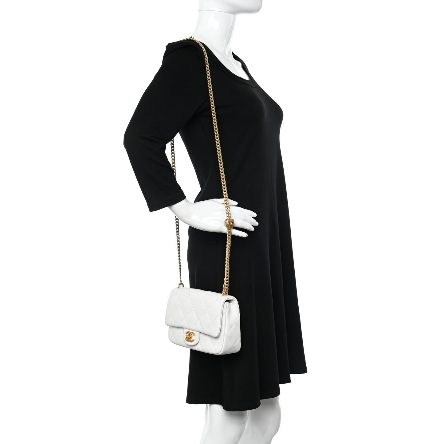 Caviar Quilted Mini Sweetheart Flap White
