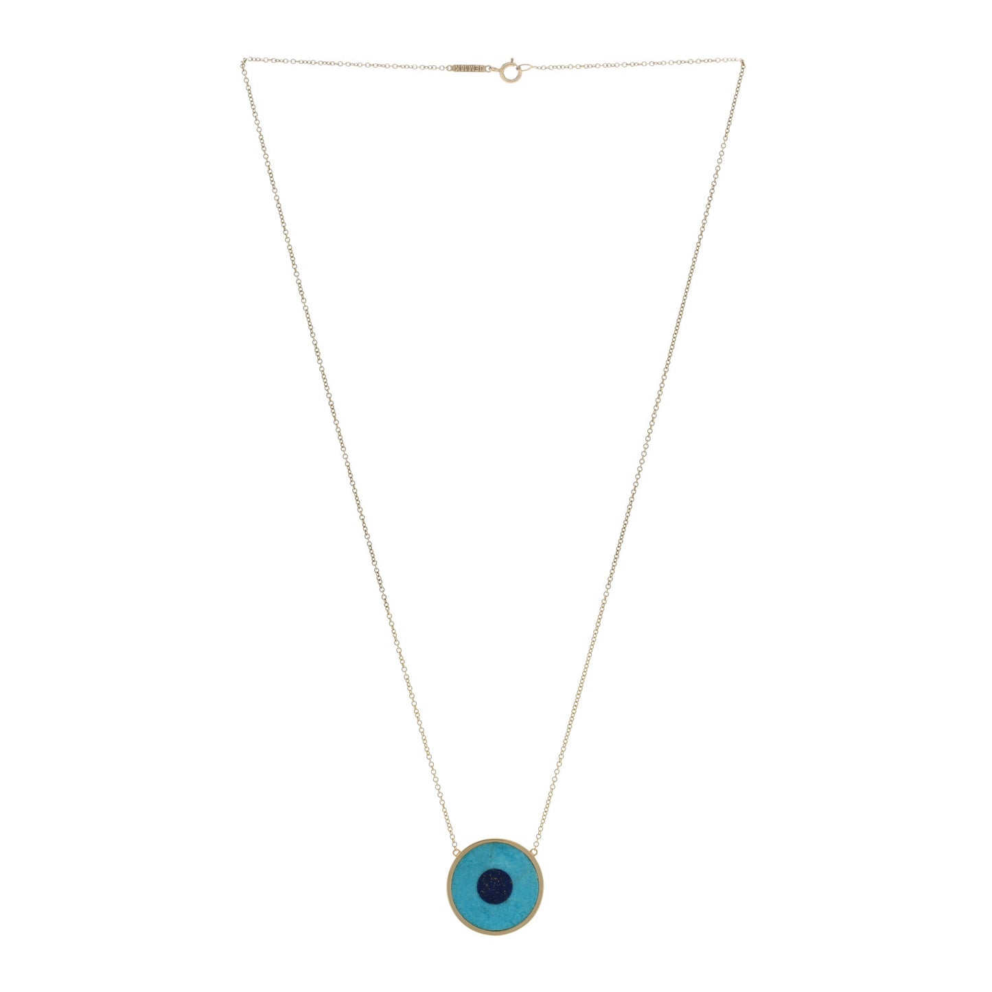 18K Yellow Gold Turquoise Lapis Lazuli Evil Eye Pendant Necklace