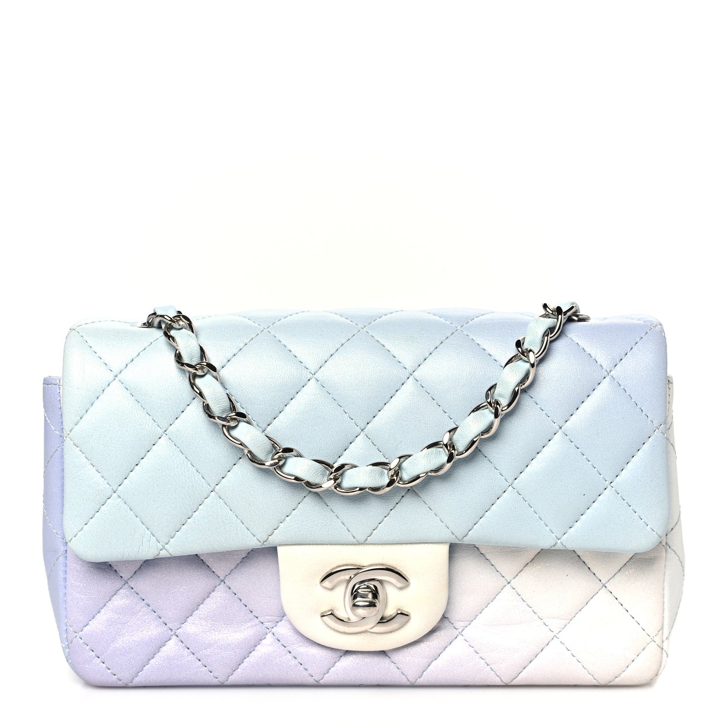 Perforated Lambskin Quilted Mini Rectangular Flap Light Blue Light Purple White