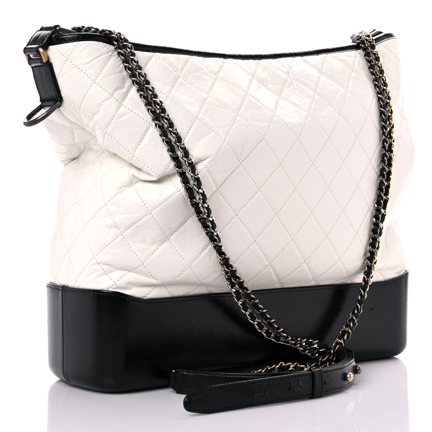 Aged Calfskin Quilted Maxi Gabrielle Hobo White Black