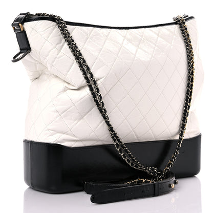 Chanel Aged Calfskin Quilted Maxi Gabrielle Hobo White Black 3 of 12