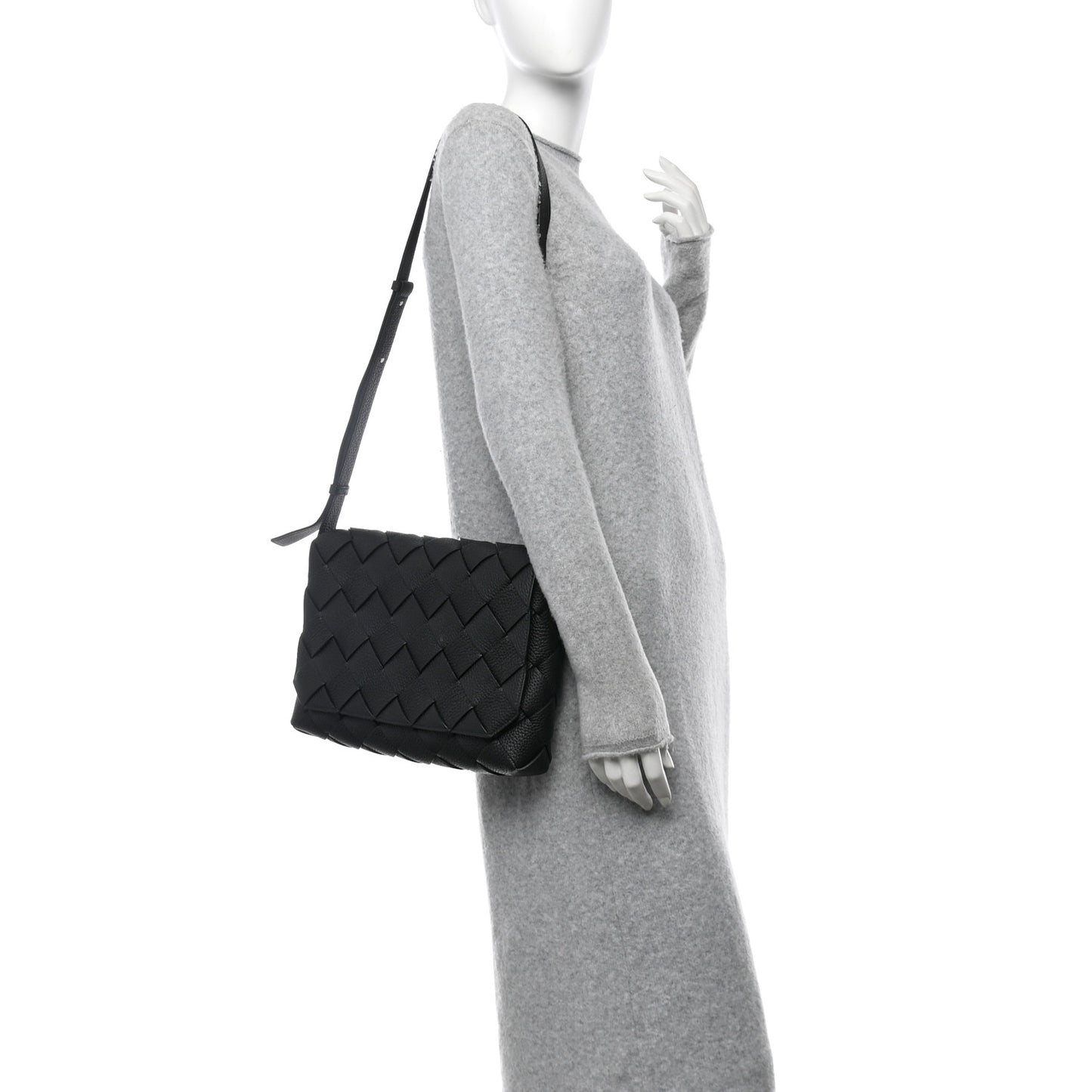 Grained Calfskin Intreccio Large Diago Crossbody Bag Black