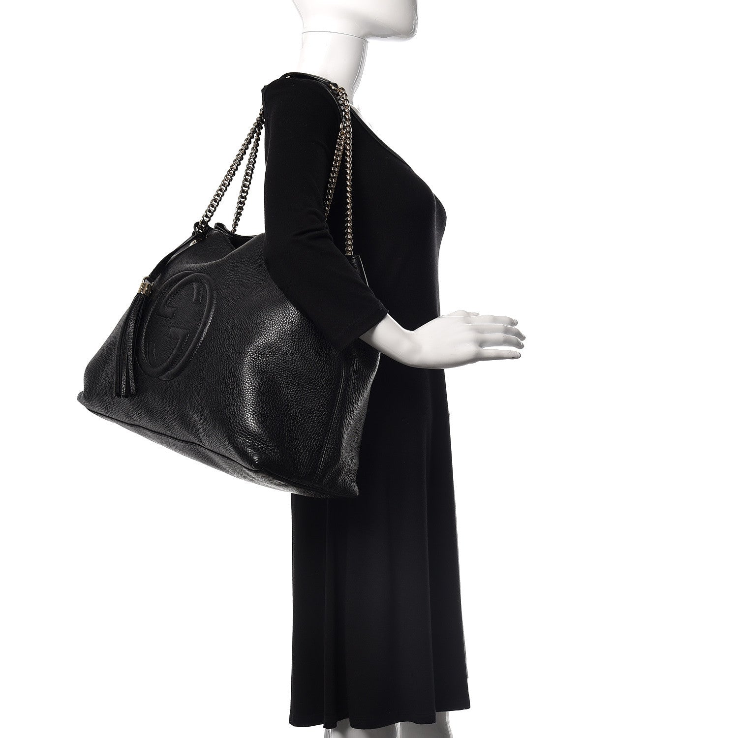 Gucci Pebbled Calfskin Large Soho Chain Shoulder Bag Black 2 of 10