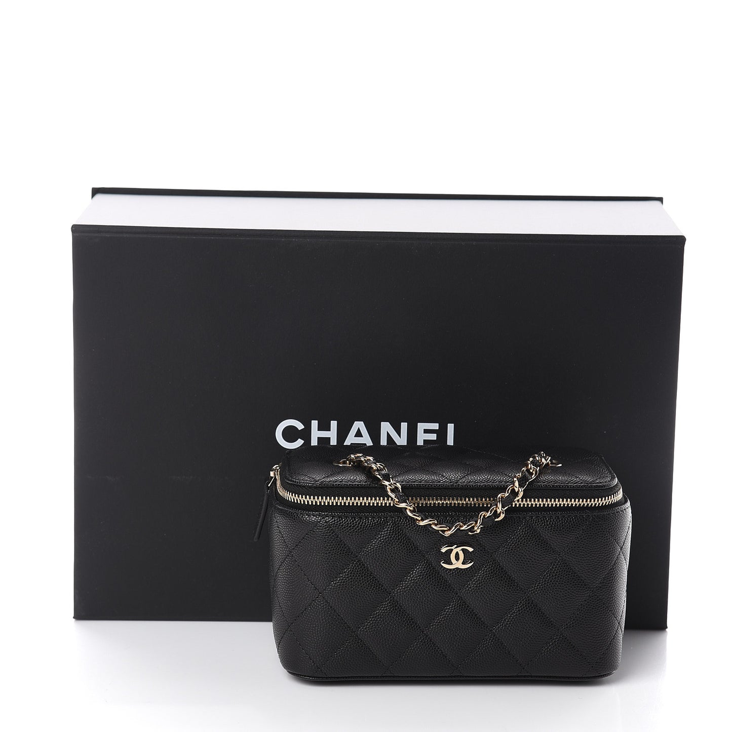 Caviar Quilted Small Vanity Case With Chain Black