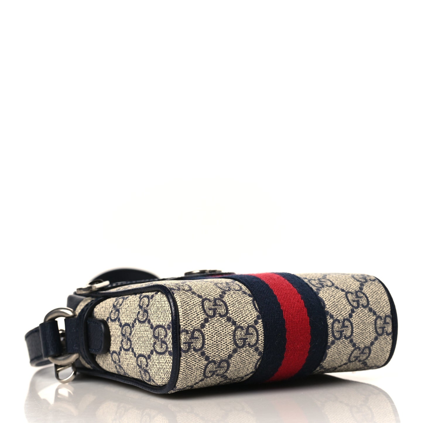 GG Supreme Monogram Textured Calfskin Web Mini Ophidia Messenger Beige Blue