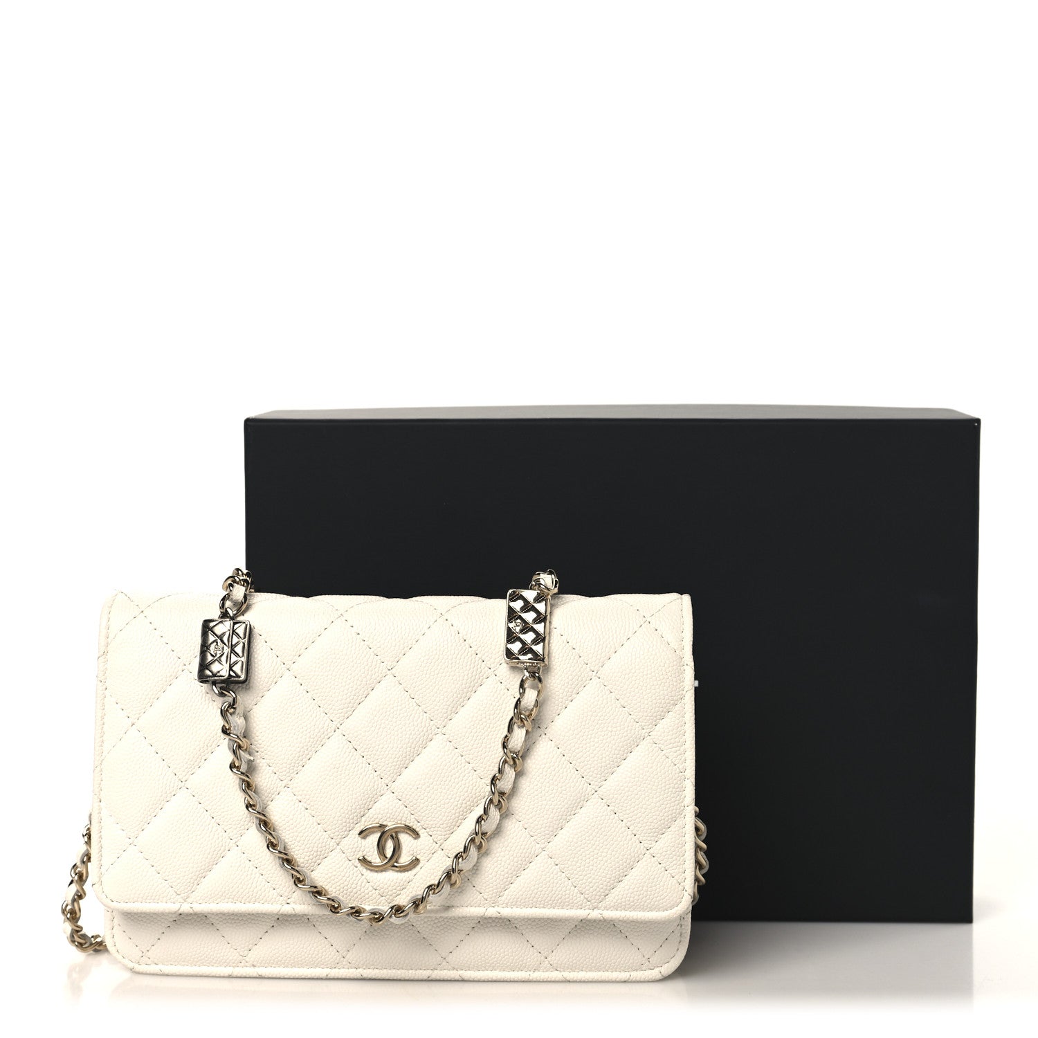 Chanel Shiny Caviar Quilted Flap Charm Wallet On Chain WOC White 12 of 12