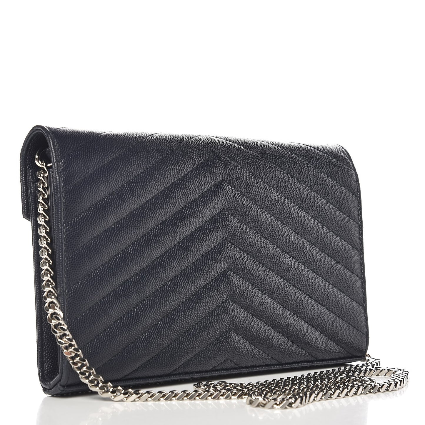 Grain De Poudre Matelasse Chevron Monogram Chain Wallet Navy