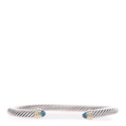 David Yurman Sterling Silver 14K Yellow Gold Blue Topaz 5mm Cable Classics Petite Color Bracelet 1 of 5