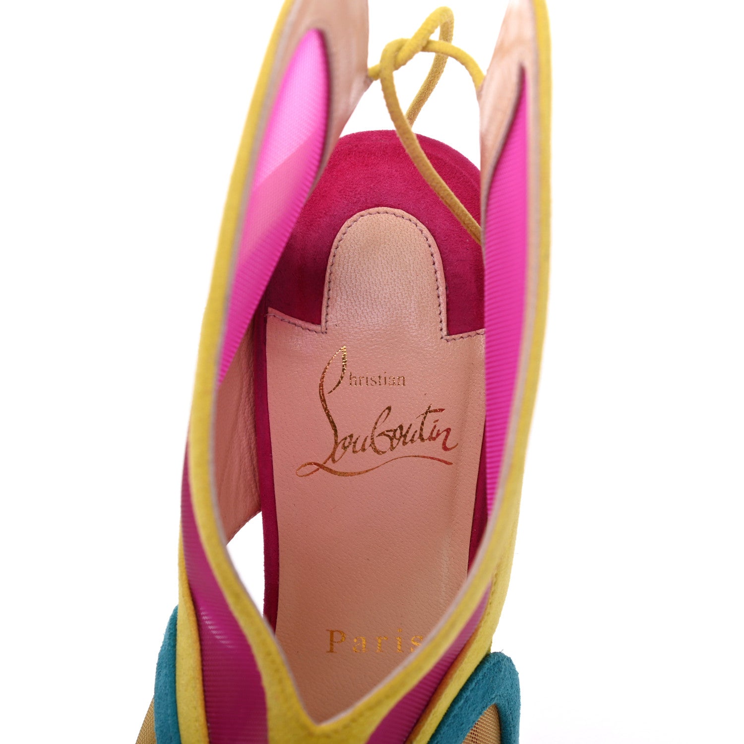 Christian Louboutin Suede Mesh Farfamesh 160 Peep Toe Platform Booties 36.5Multicolor 7 of 14
