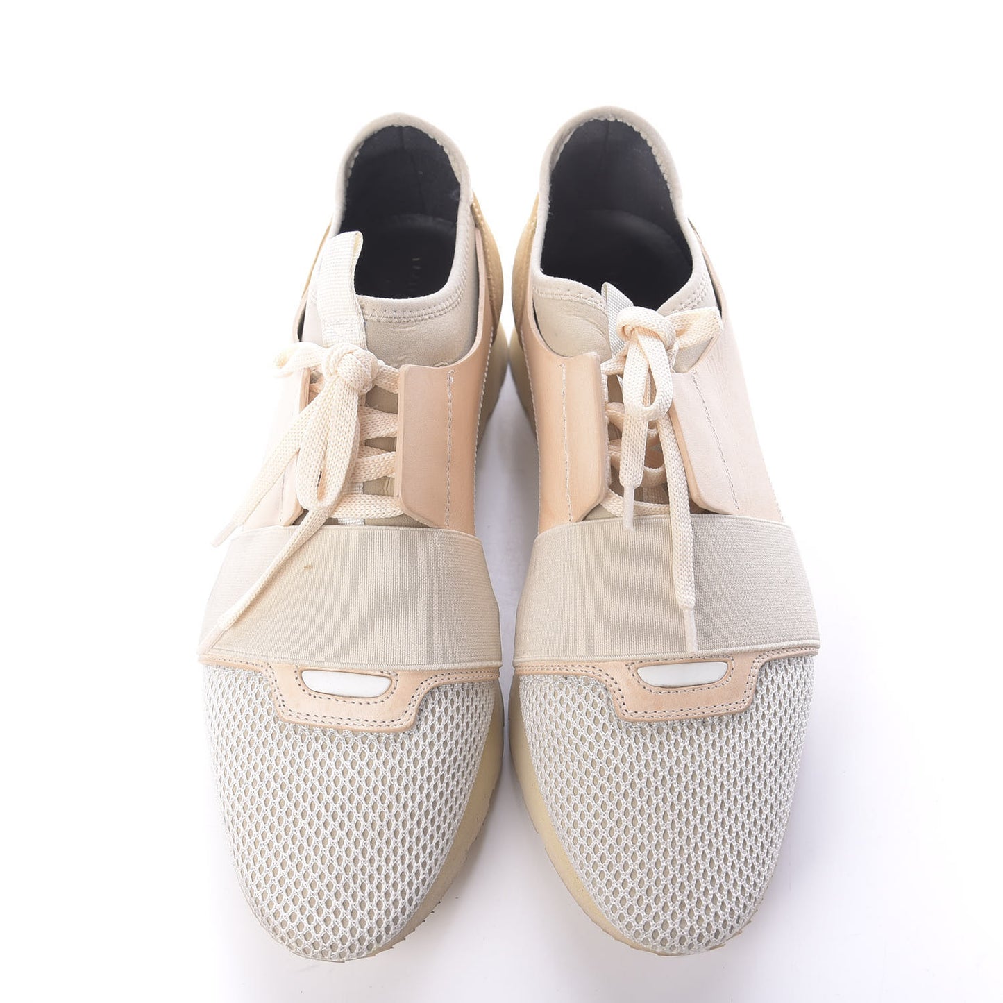 Calfskin Neoprene Mesh Womens Race Runner Sneakers 41 Beige Grey