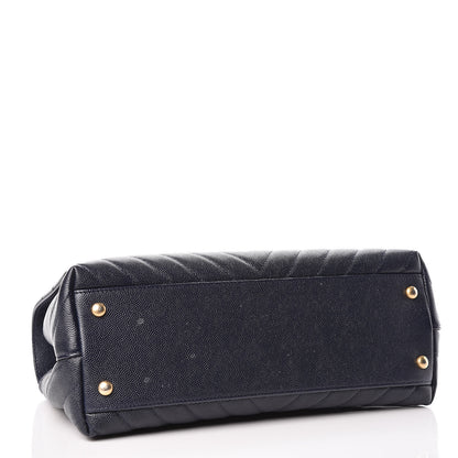 Chanel Caviar Chevron Quilted Small Coco Handle Flap Navy 5 of 12