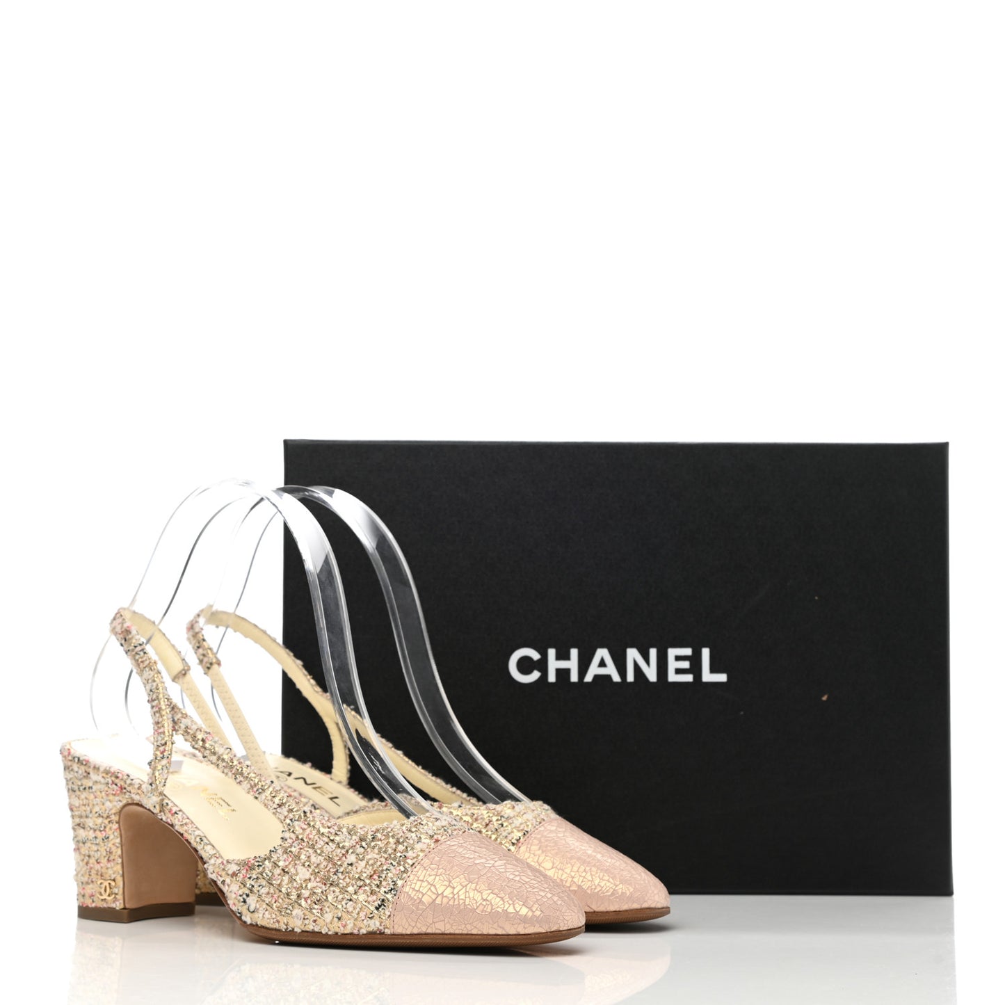 Tweed Cap Toe CC Slingback Pumps 39 Pink White