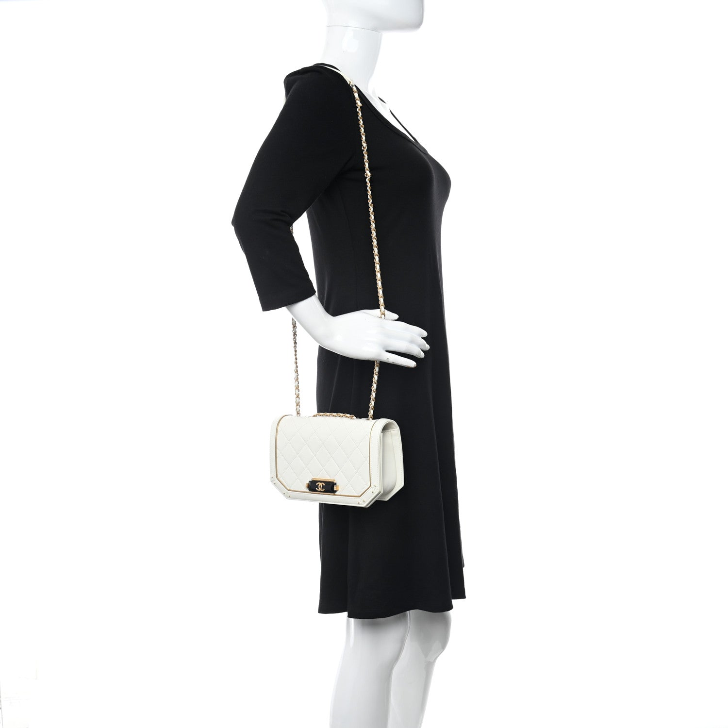 Chanel Calfskin Quilted Small Octagon CC Clasp Flap Bag White Gold 3 of 13