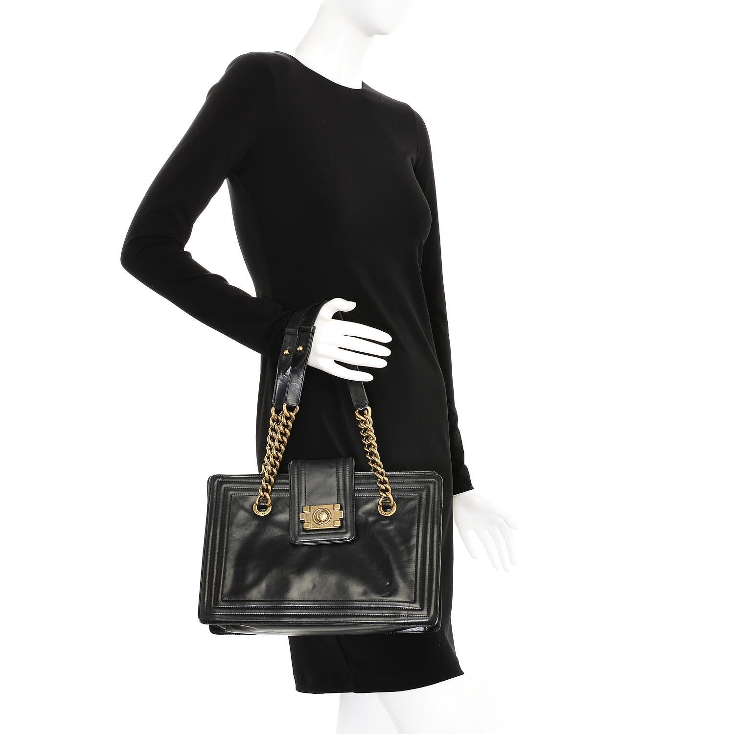 Chanel Glazed Calfskin Boy Tote Black 2 of 10