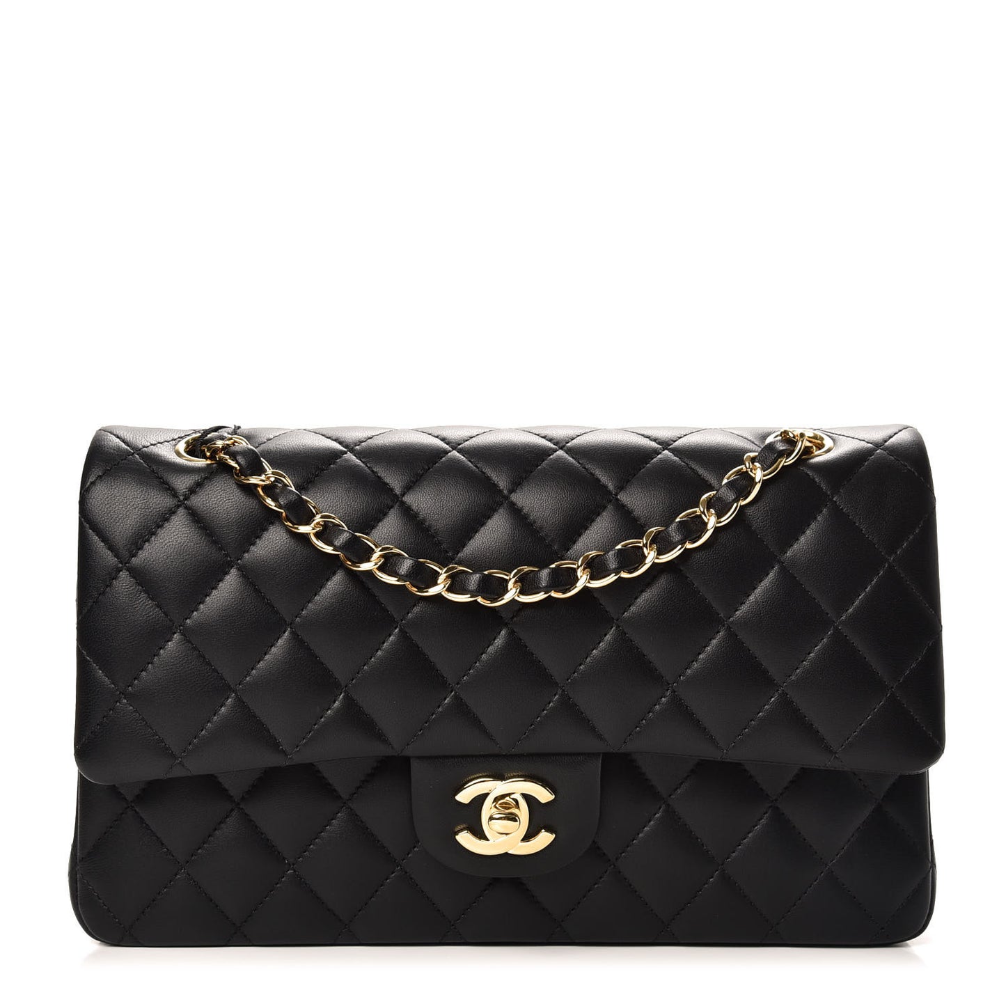 Lambskin Quilted Medium Double Flap Black
