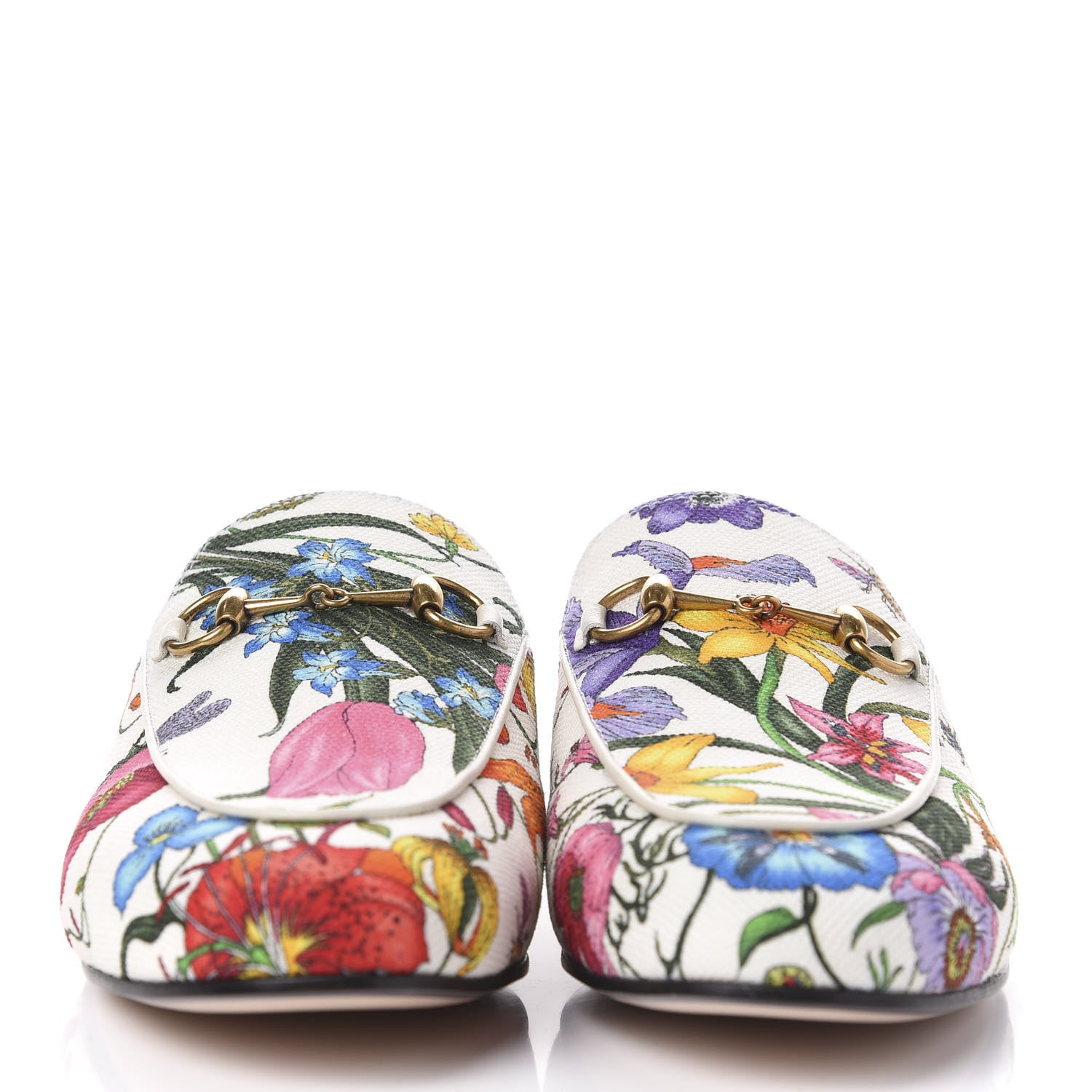 Gucci Canvas Flora Womens Princetown Slippers 39.5 White Multicolor 2 of 9