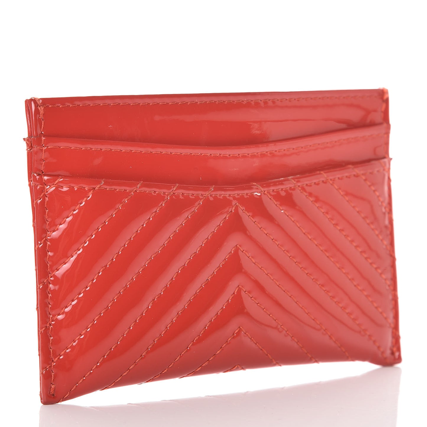 Patent Quilted Chevron Card Holder Red