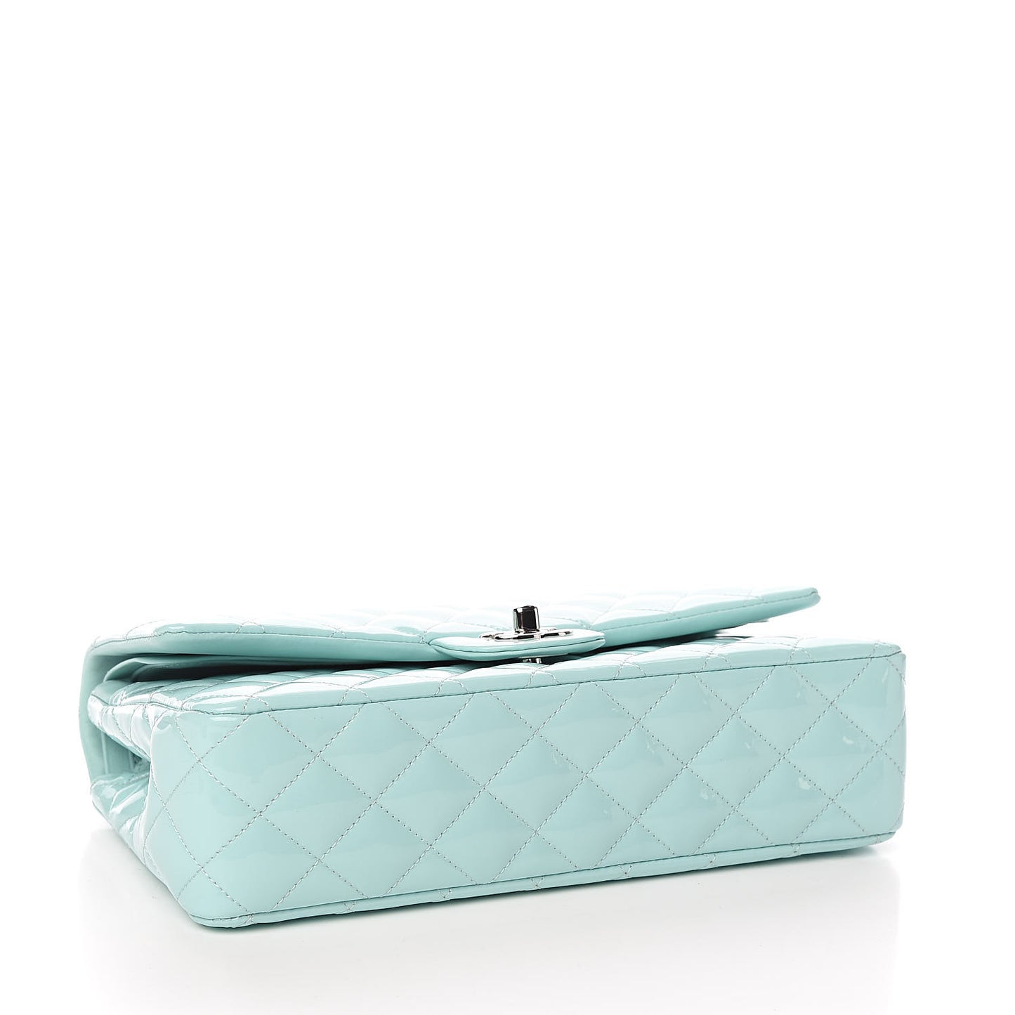 Patent Calfskin Quilted Medium Double Flap Light Green