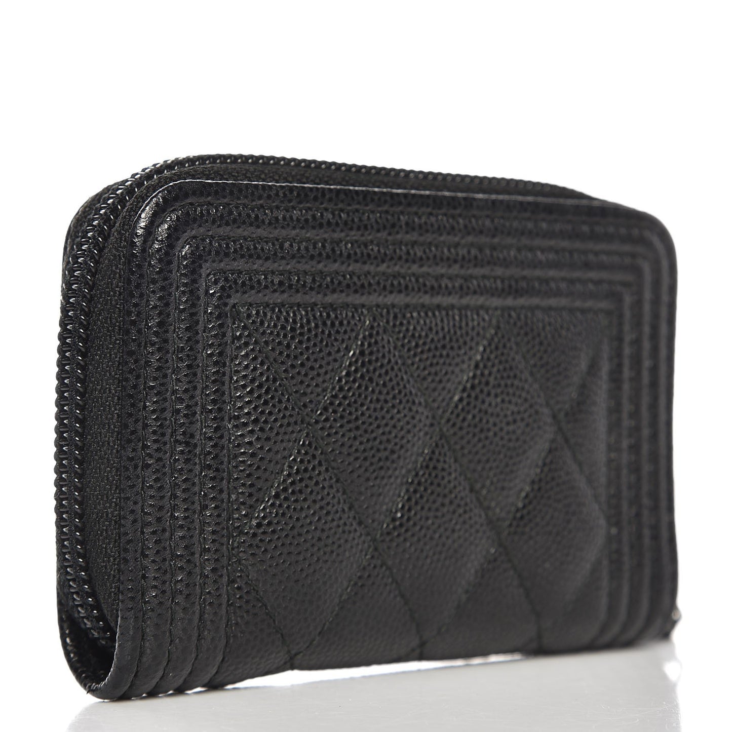 Caviar Quilted Boy Zip Around Coin Purse Wallet Black