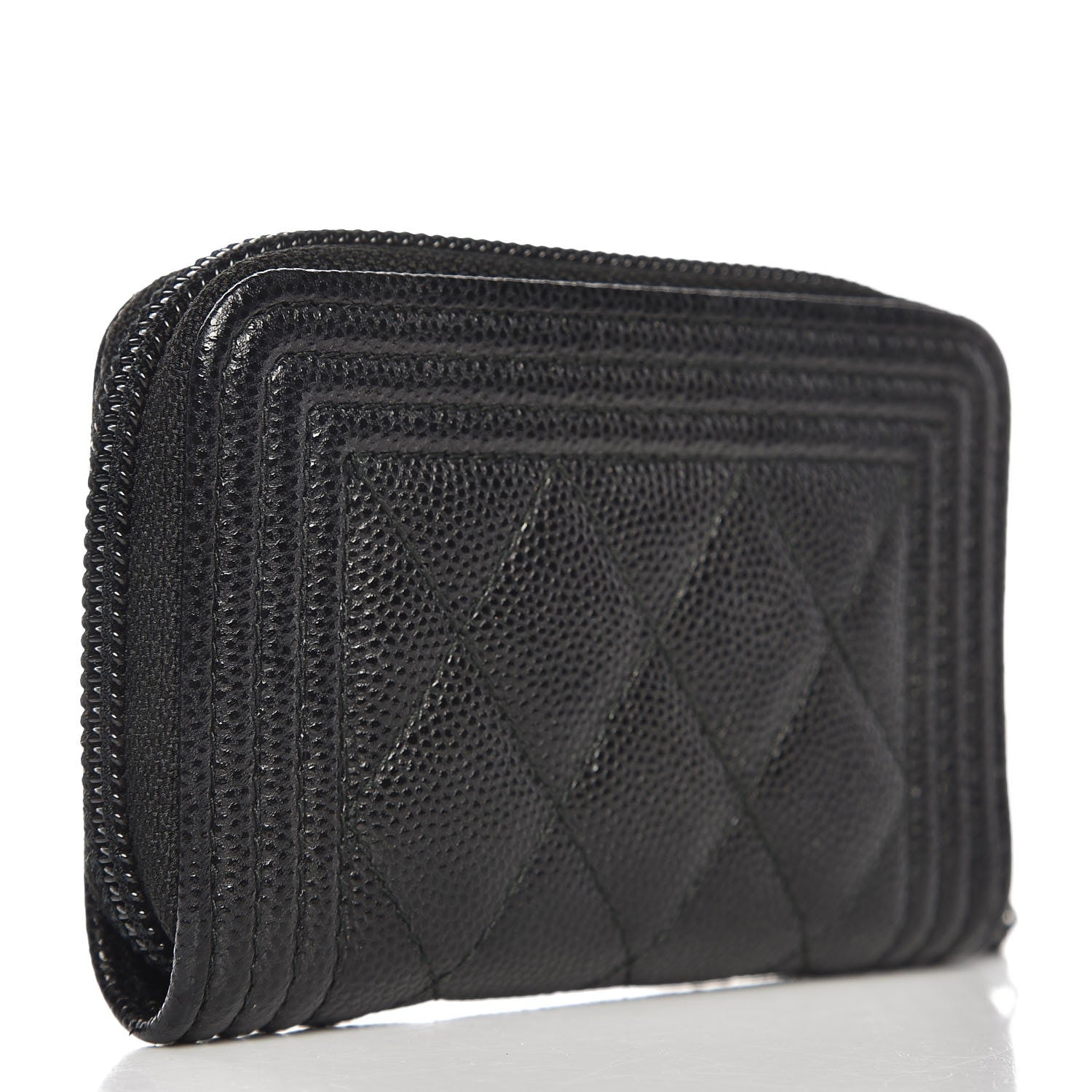 Chanel Caviar Quilted Boy Zip Around Coin Purse Wallet Black 3 of 8