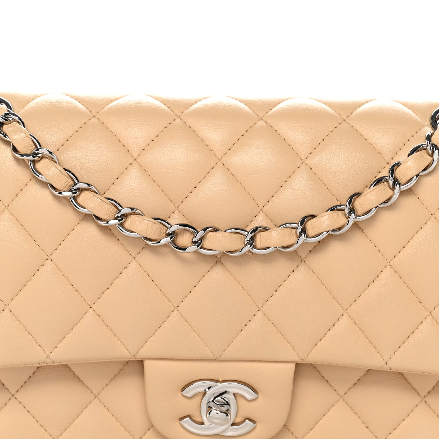 Lambskin Quilted Medium Double Flap Beige