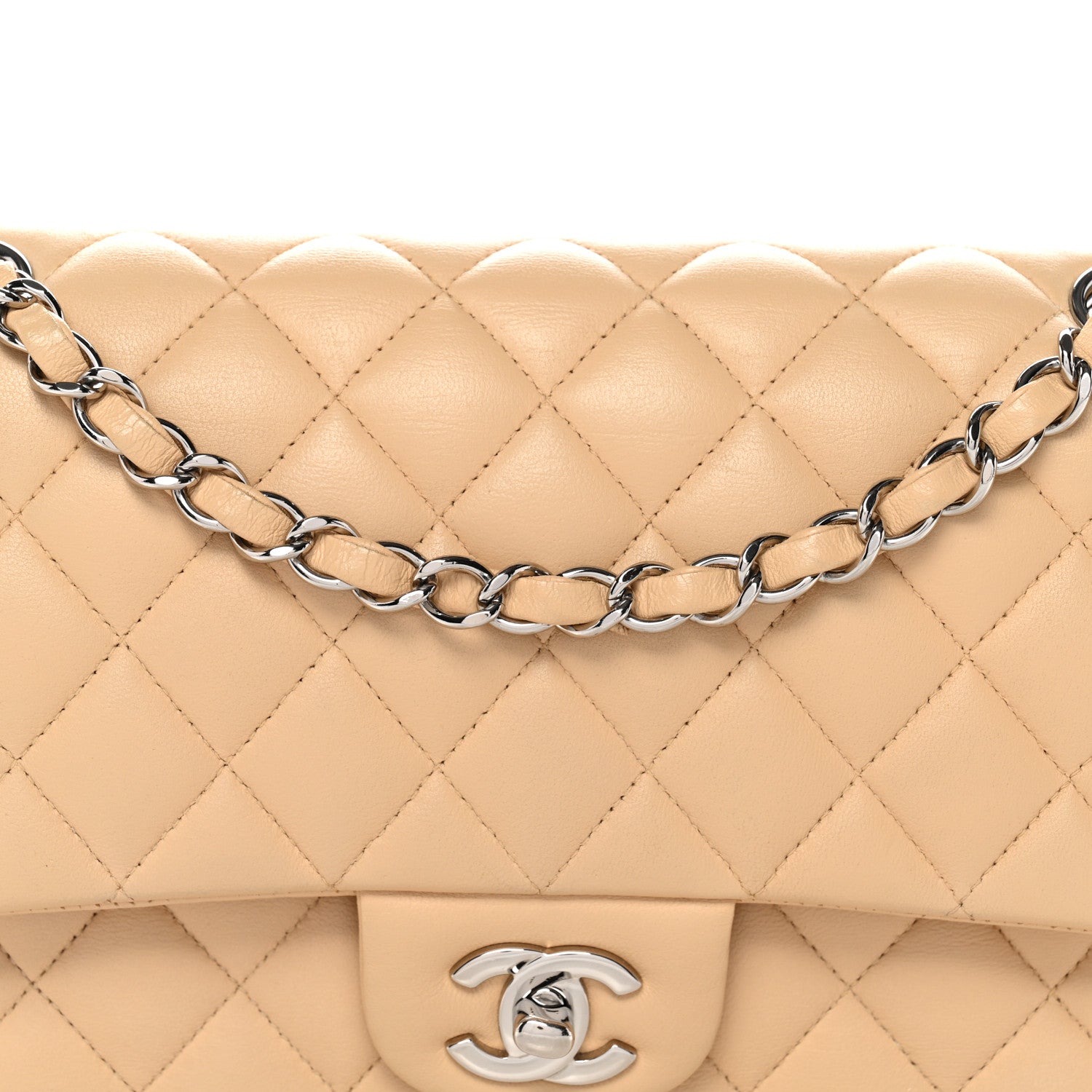 Chanel Lambskin Quilted Medium Double Flap Beige 8 of 11