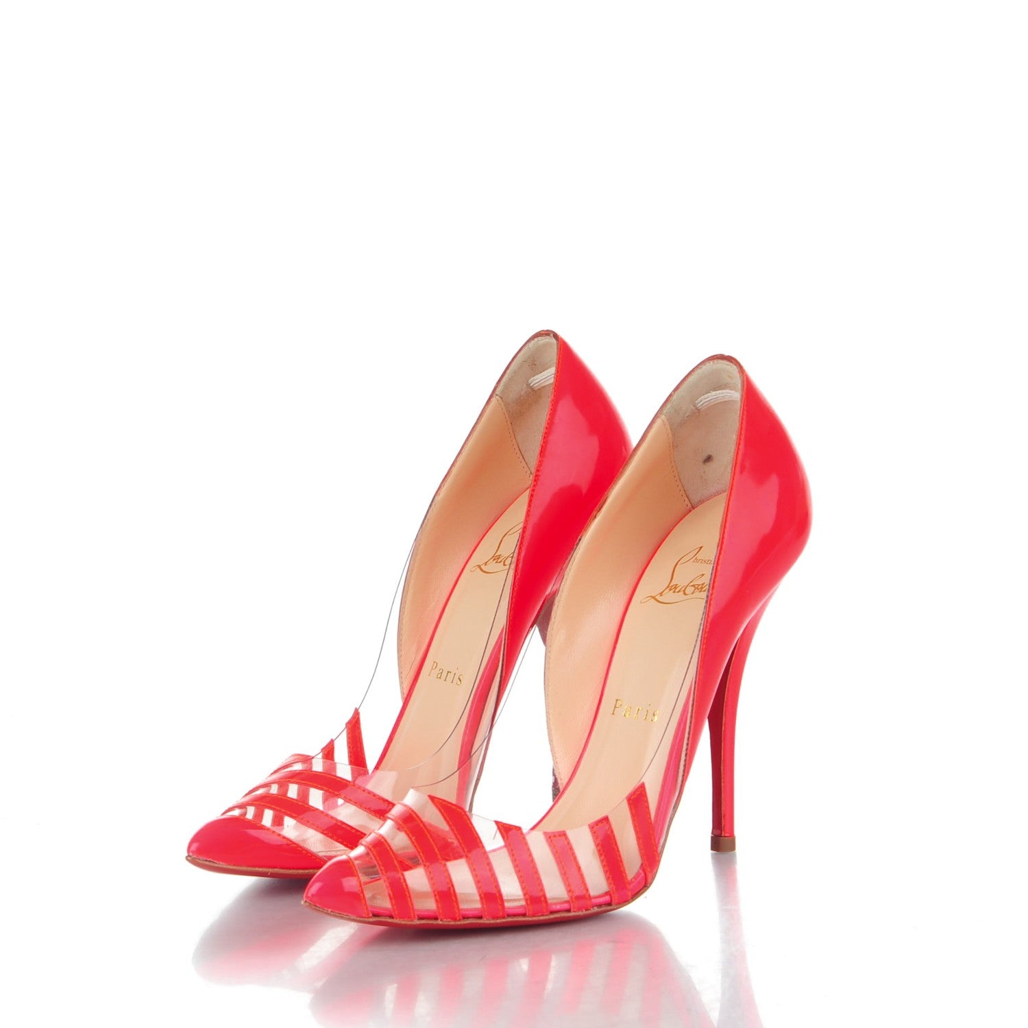 Christian Louboutin Patent Fluo PVC Pivichic 120 Pumps 34.5 Rose Paris 3 of 8