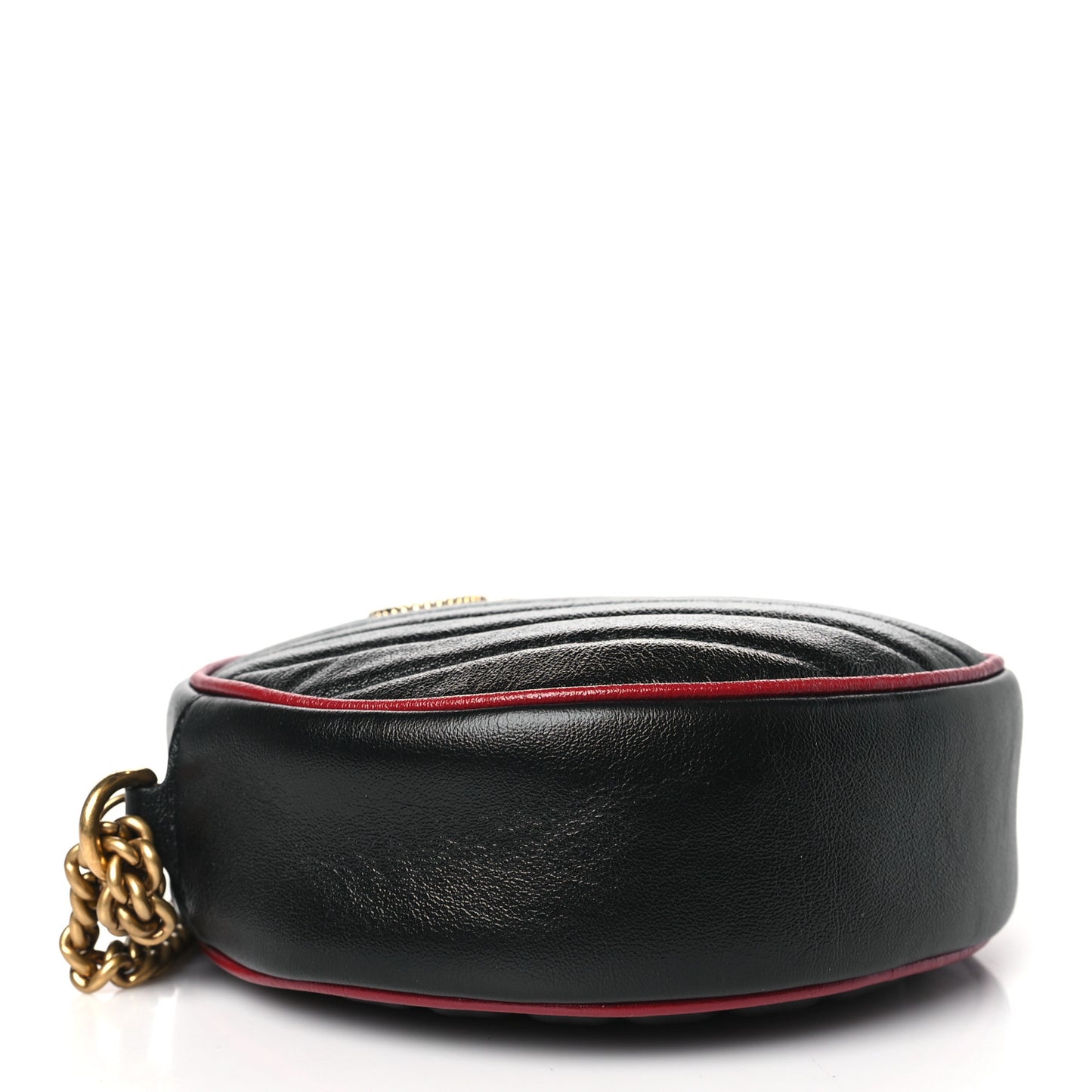 Vintage Effect Calfskin Matelasse Diagonal Mini Torchon GG Marmont Round Shoulder Bag Black Romantic Cherry