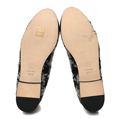 Chanel Tweed Grosgrain Cap Toe Ballerina Flats 37.5 Black White 5 of 8
