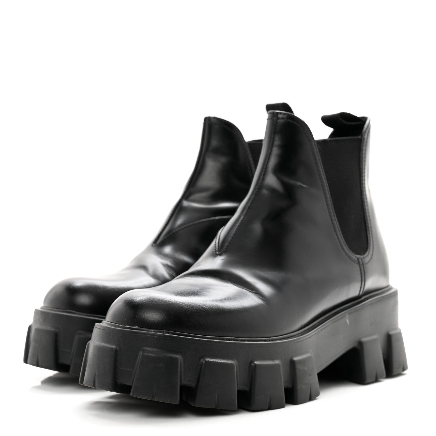 Prada Spazzolato Rois Womens Monolith Chelsea 55mm Ankle Boots 39 Black 3 of 12