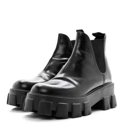 Prada Spazzolato Rois Womens Monolith Chelsea 55mm Ankle Boots 39 Black 3 of 12