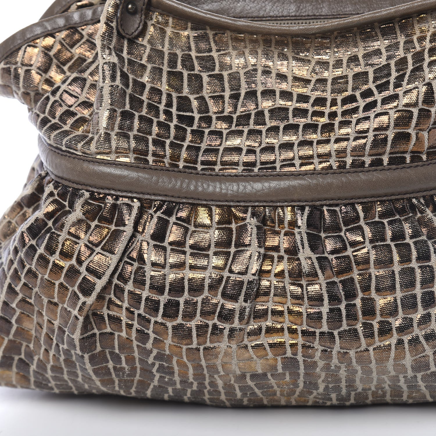 Fendi Metallic Canvas Crocodile Embossed Large Chef Shopper Tote Bronze 14 of 19