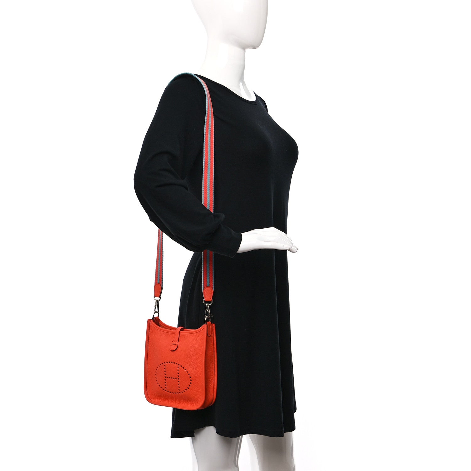 Hermes Taurillon Clemence Amazone Evelyne TPM Orange Poppy Bleu Saint Cyr 2 of 10