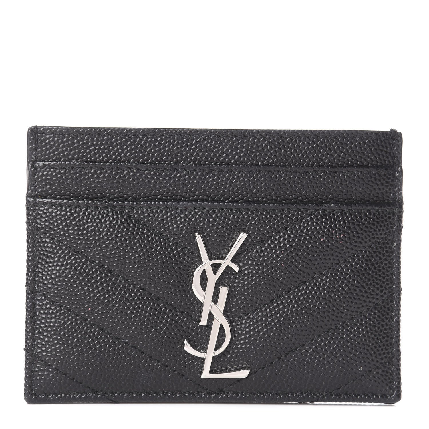 Saint Laurent Grain De Poudre Matelasse Chevron Monogram Credit Card Case Black 1 of 5