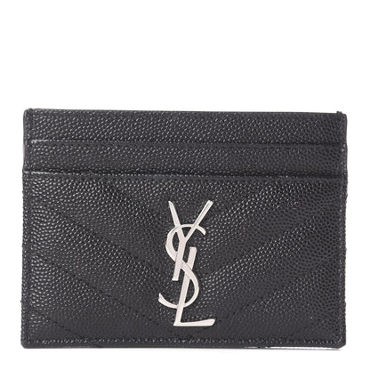 Saint Laurent Grain De Poudre Matelasse Chevron Monogram Credit Card Case Black 1 of 5