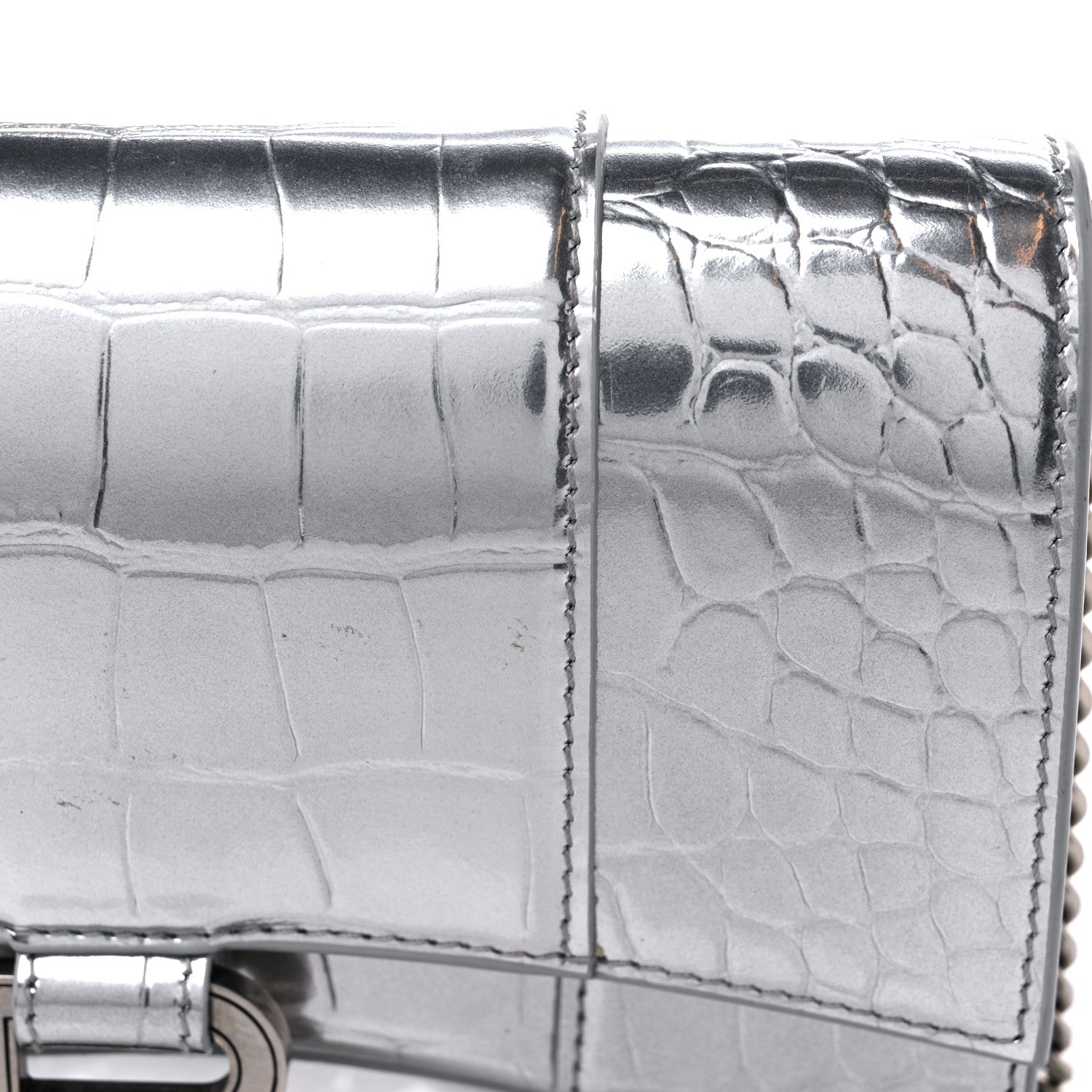 Balenciaga Metallic Calfskin Crocodile Embossed Hourglass Chain Bag Silver 12 of 12