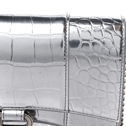Balenciaga Metallic Calfskin Crocodile Embossed Hourglass Chain Bag Silver 12 of 12