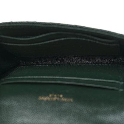 Saint Laurent Grain De Poudre Mixed Matelasse Triquilt Monogram Compact Tri Fold Wallet Dark Green 5 of 9