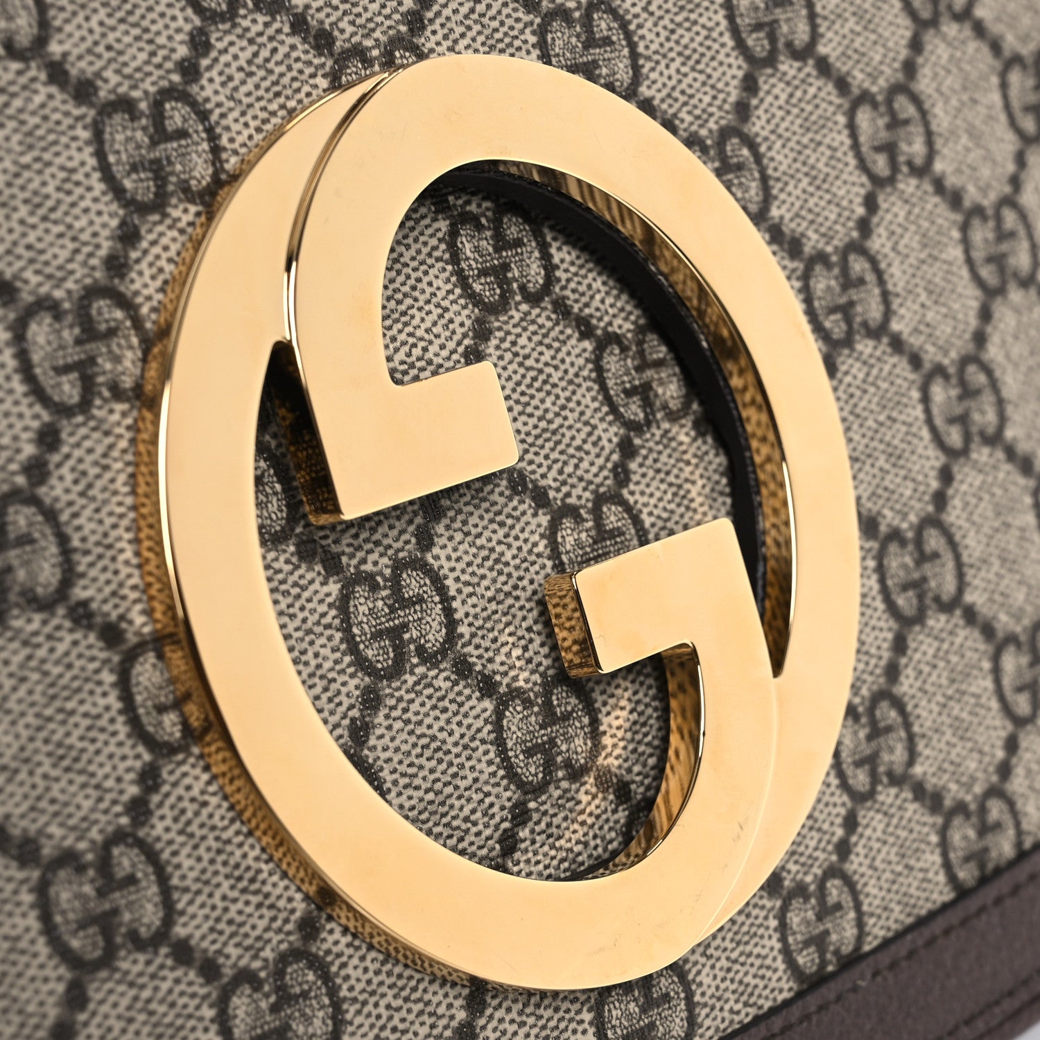 Gucci GG Supreme Monogram Textured Dollar Calfskin Blondie Chain Shoulder Flap Bag Beige Ebony New Acero 12 of 14