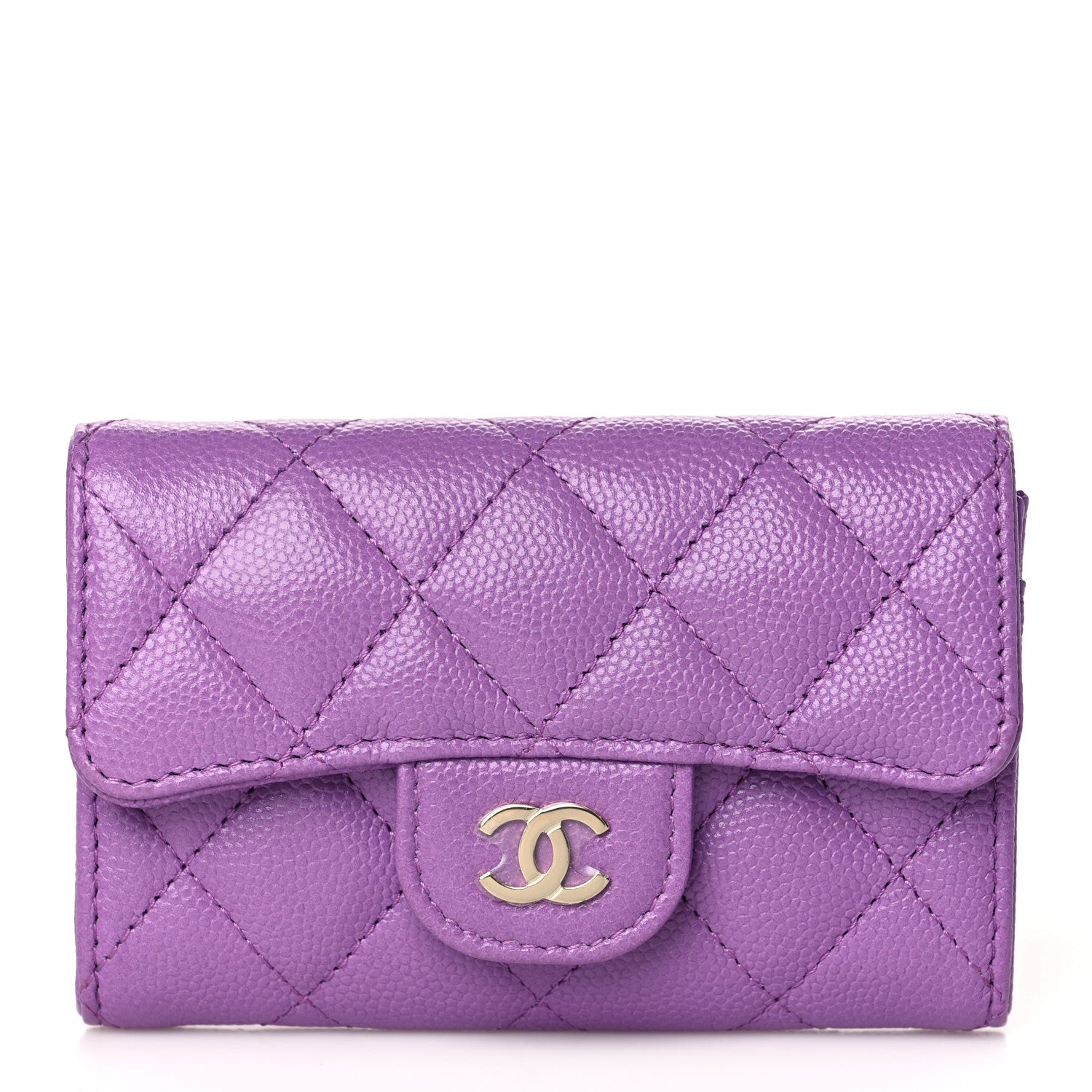 Chanel Caviar Quilted Flap Card Holder Wallet Purple 1 of 9