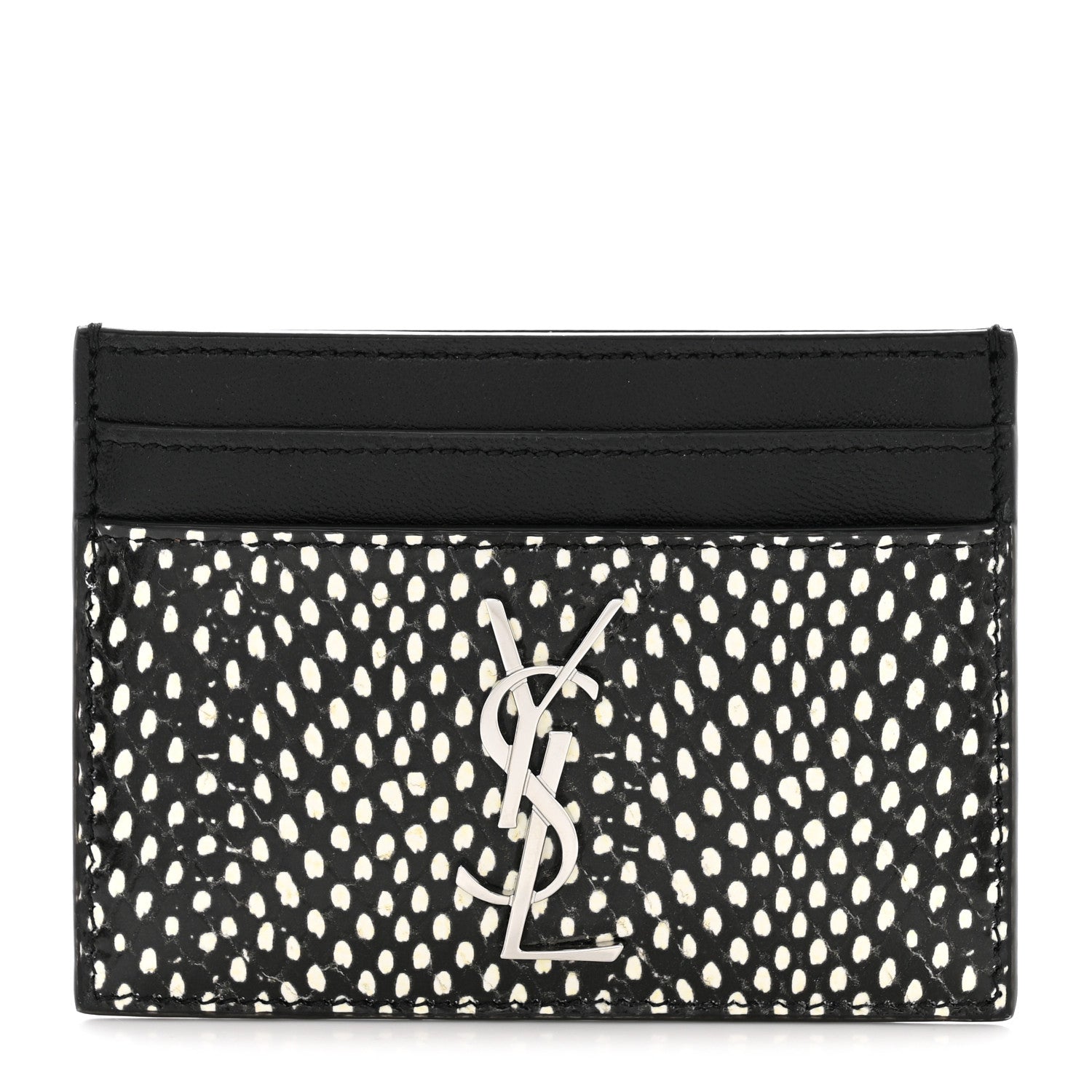 Saint Laurent Calfskin Lambskin Snakeskin Embossed Monogram Credit Card Case Black White 1 of 8