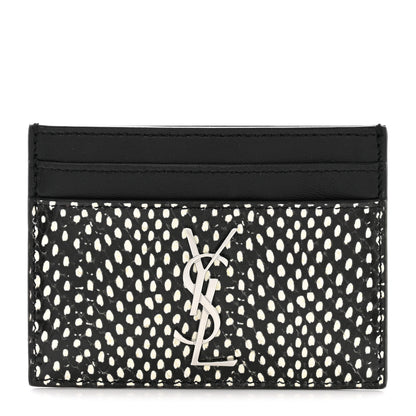 Saint Laurent Calfskin Lambskin Snakeskin Embossed Monogram Credit Card Case Black White 1 of 8