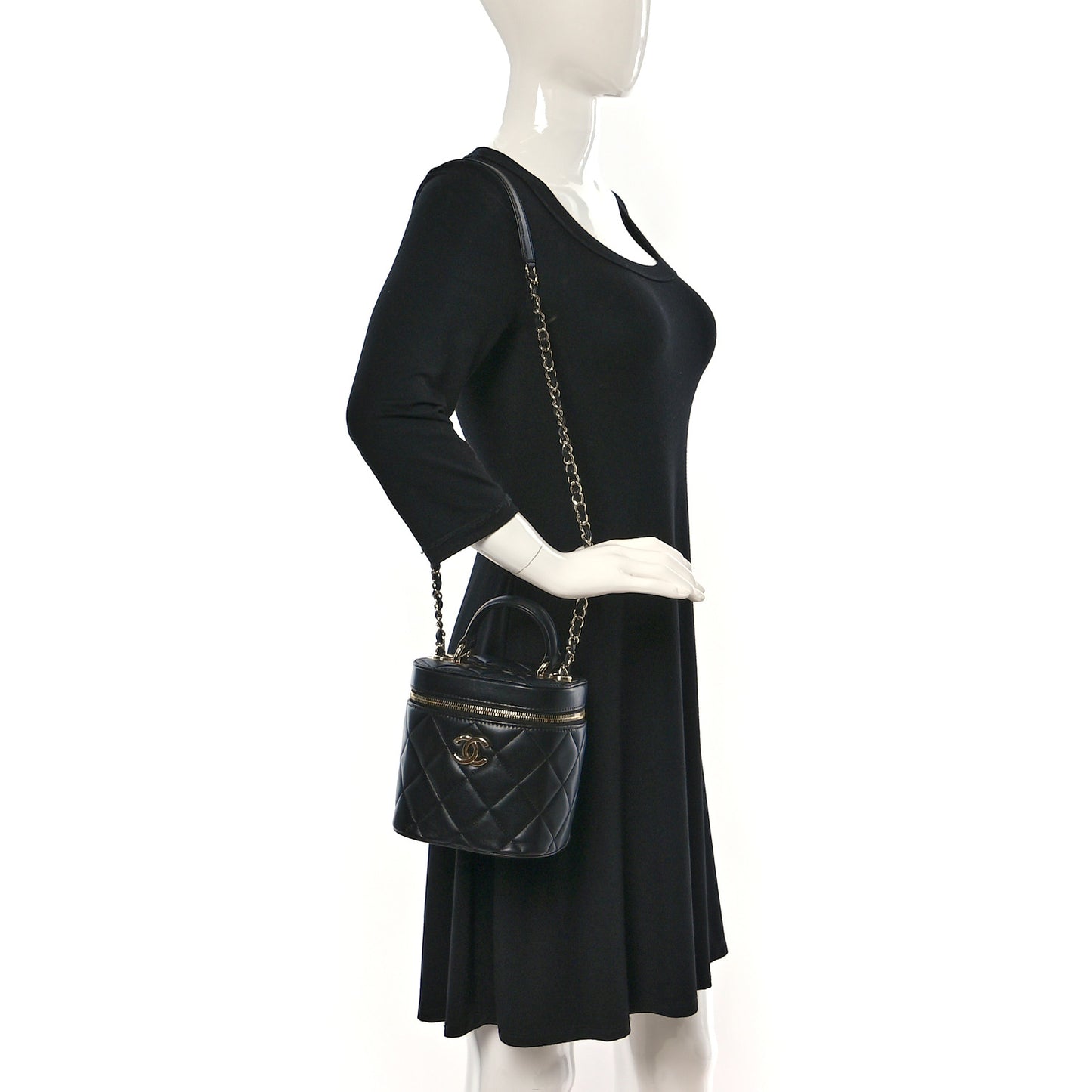 Lambskin Quilted Trendy Vanity Case Black
