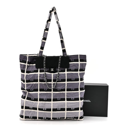 Chanel Jersey Fabric Quilted Foldable Tote With Chain Black Multicolor 18 of 18
