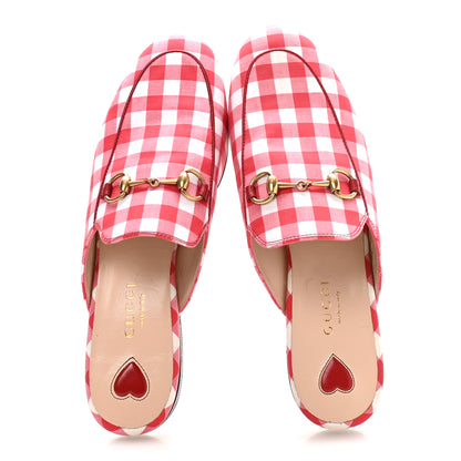 Gucci Cotton Gingham Womens Princetown Slippers 35 White Red 2 of 8